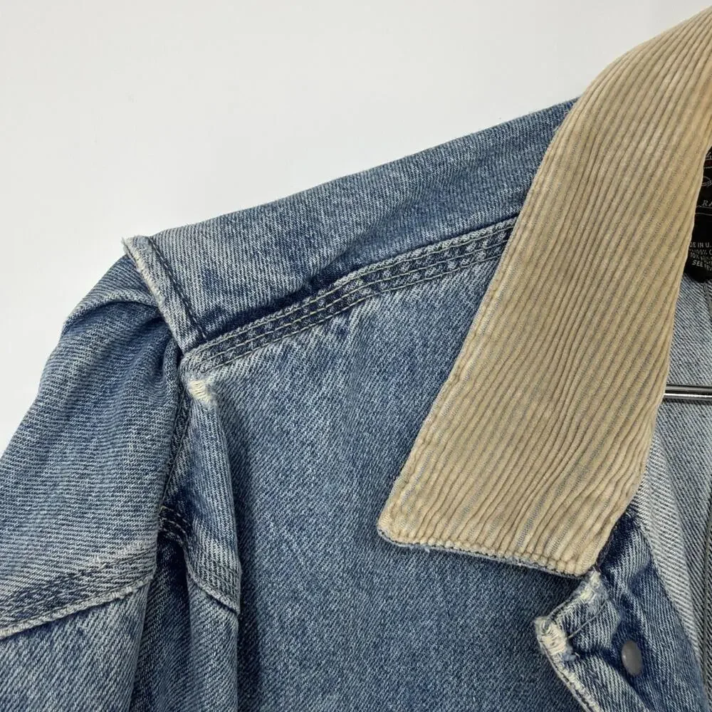 Vintage RRL Ralph Lauren Corduroy Collar Denim Jean Jacket Size S Made In USA